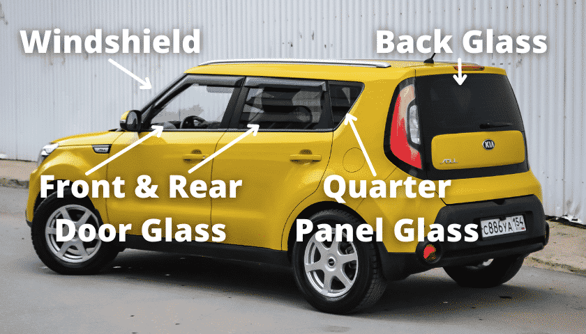 Yellow Kia Soul with Glass Parts Listed