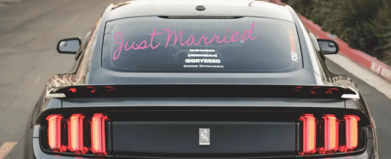 Mustang with writing on back glass